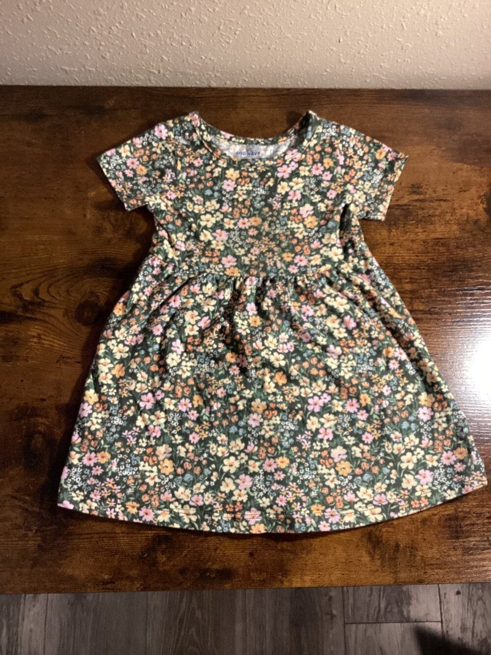 Old Navy Toddler Girls Green Floral Short Sleeve Fit & Flare Dress
